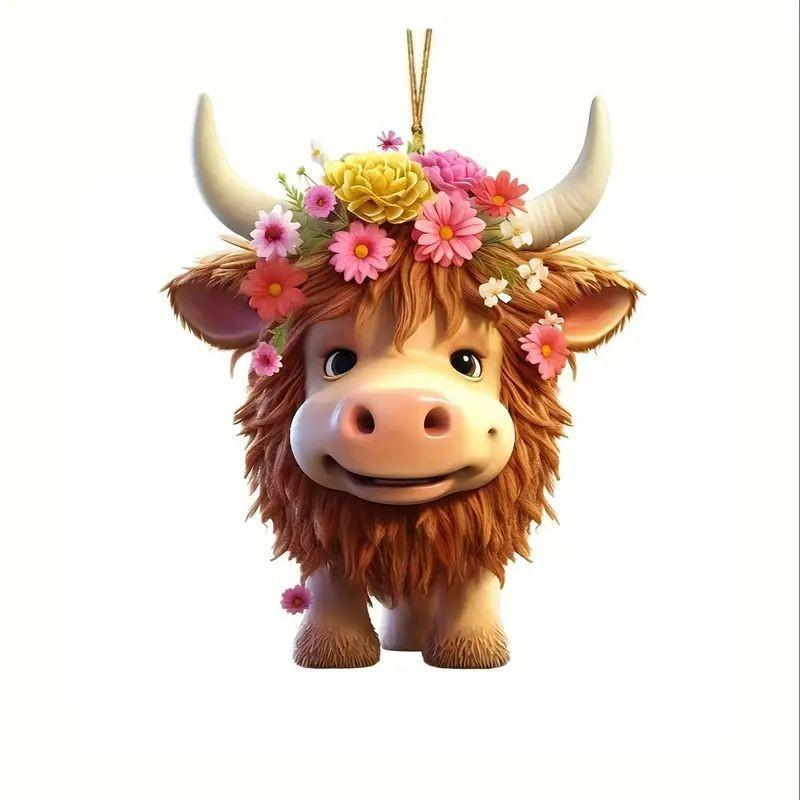 

Christmas Acrylic Whimsical Cow Charm For Car Decoration Tree And Backpack Hanging