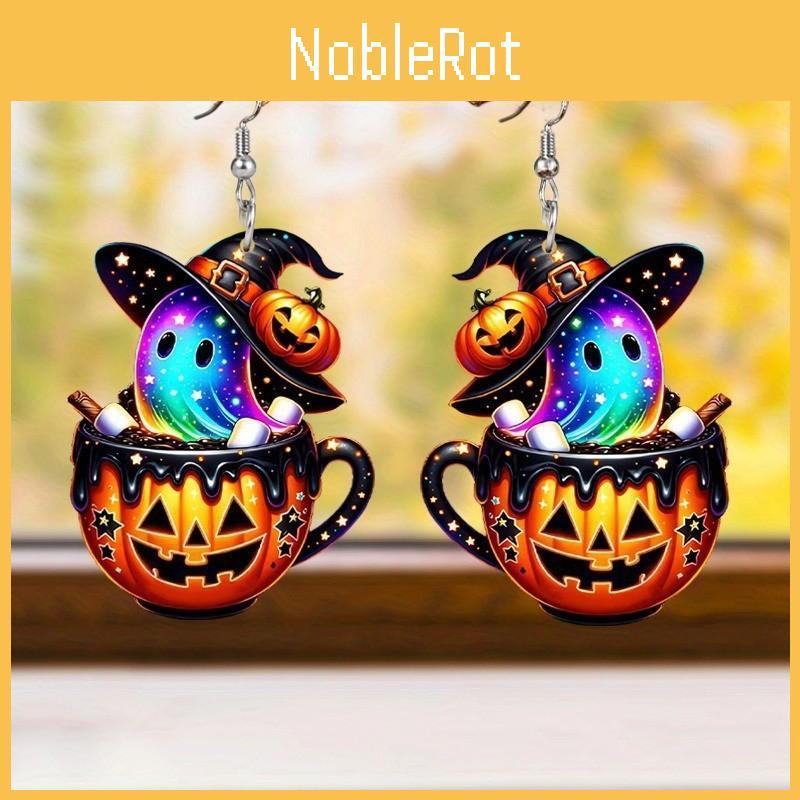 Themed Halloween Colorful Cartoon Ghost Pumpkin Pattern Women Acrylic Earrings