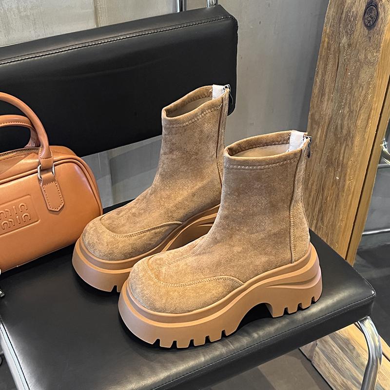 New Fashion Women Ankle Boots Chunky Platform Heels Zipper Punk Short Booties Shoes  Mujer