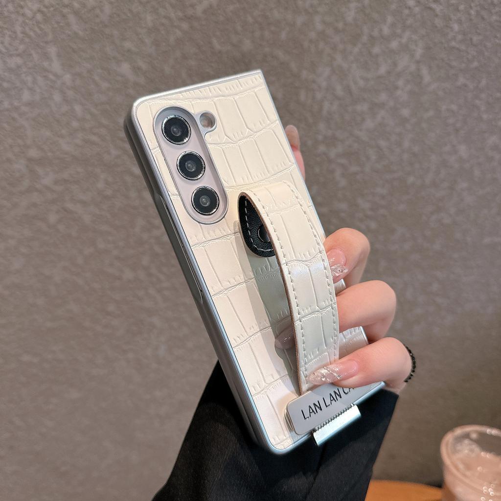 White Alligator Leather Pattern Is Suitable for Samsung ZFold6 Mobile Phone Case Folding Screen Zflod5/4/3 Wristband Bracket Case.