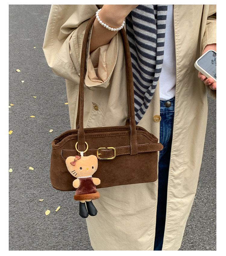 Women's Luxury Suede Shoulder Bag - Retro Matte Design, French-Inspired Baguette for Autumn/Winter