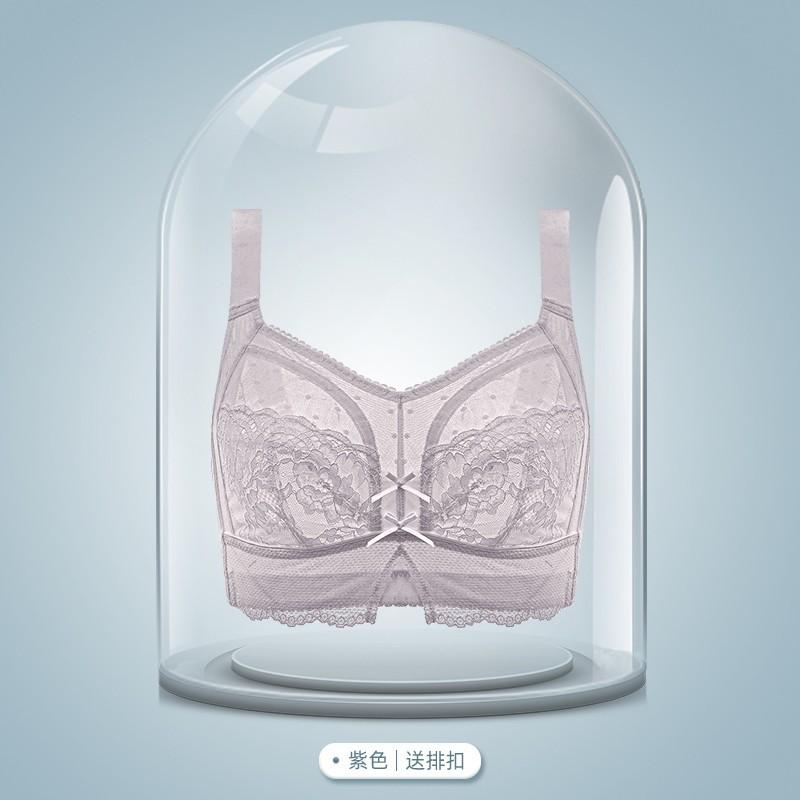 

Summer ultra-thin breathable big breasts show small full cup bras without steel rings, double breasts, large size white sexy underwear women 100E фіолетовий