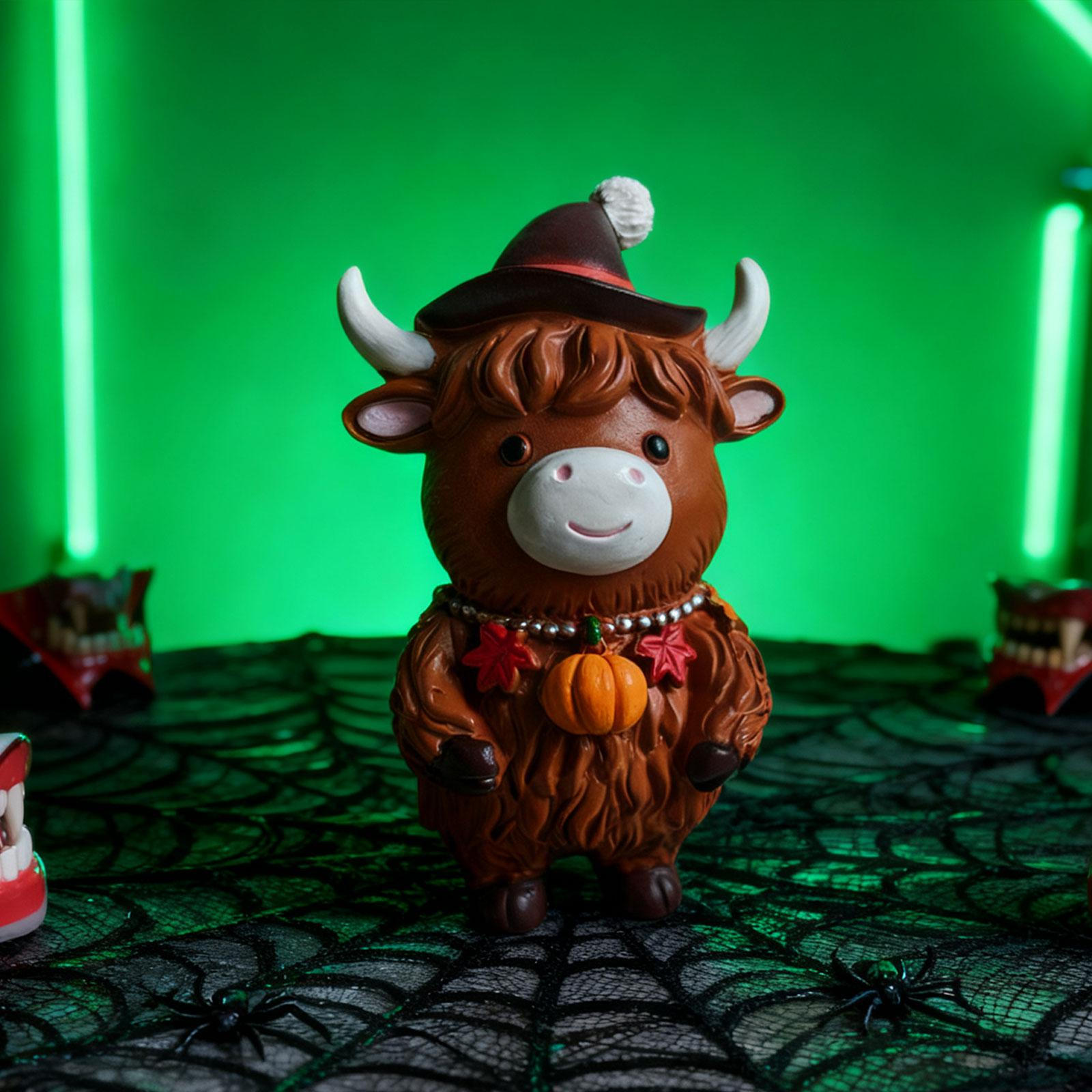 

Cute Cow Figurine Christmas Cattle Sculpture Birthday Gift Desktop Ornament Resin Statue for Indoor 6x7x10cm