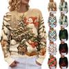 Damen Weihnachtsdruck Pullover mit langen Ärmeln und Rundhalsausschnitt Weiches lässiges Oberteil für Herbst Winter Feiertage
