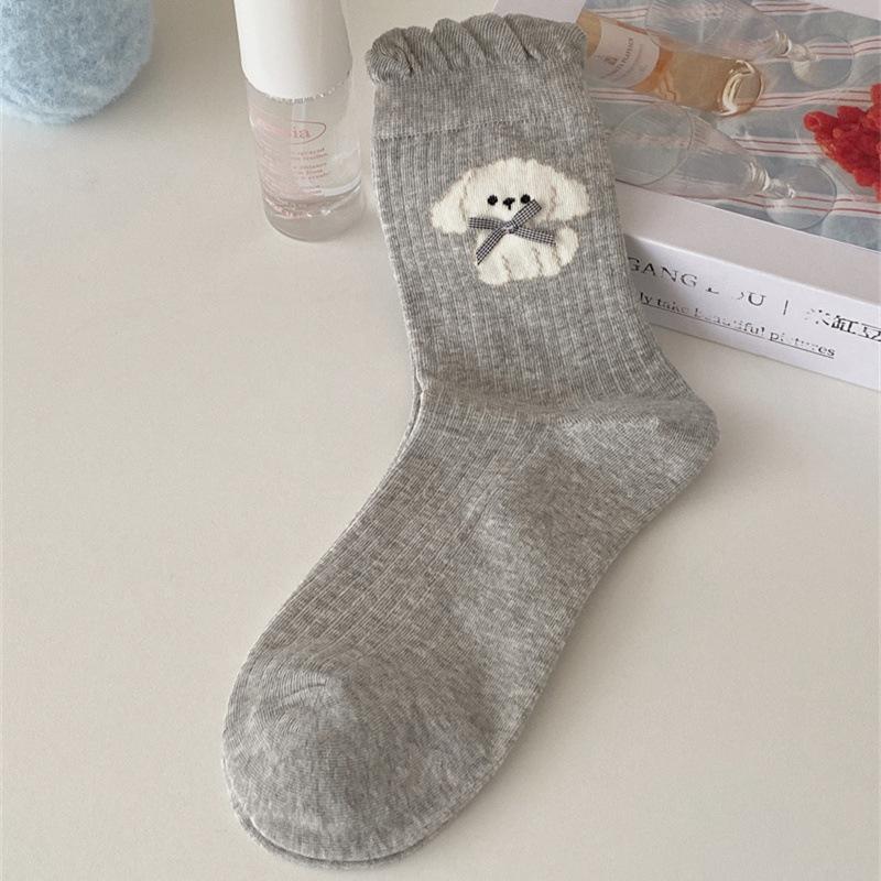 Women'S Socks Cartoon Thin Bubble Women'S Medium Socks Pile Socks Socks Girls Cute Lace Cotton Dog Mouth