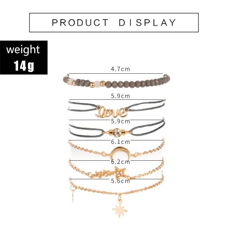 Tocona Bohemia Love Moon Bracelets For Women Charms Bead Gold Star Clear Crystal Stone Letter Rope Jewelry Accessories 6523