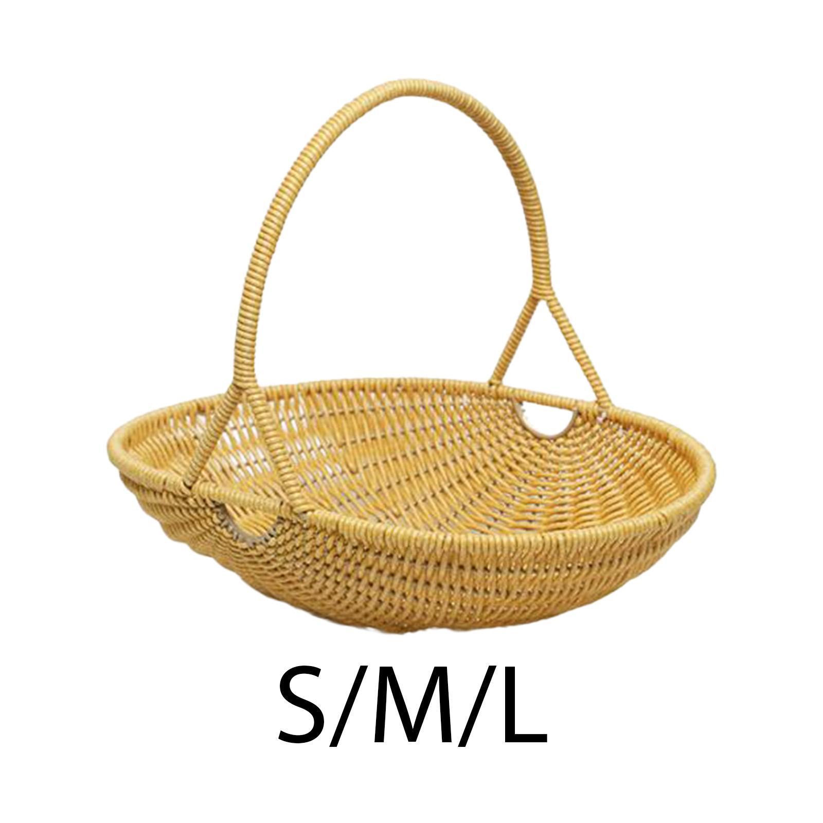 Wicker Style Woven Basket PP Material Organizer Bin for Pantry Closet Picnic Fruit Vegetable Picking Handle S 3300₽