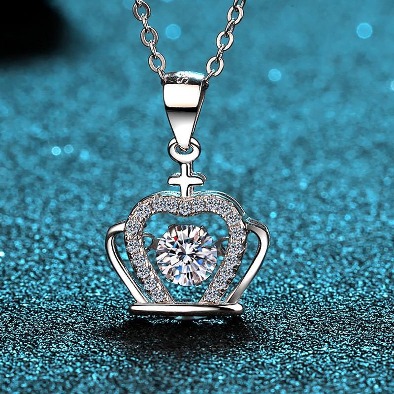 Sterling Crown Pendant Necklace Women With Moissanite Stone Adjustable Chain Fashionable 925 Sterling Silver