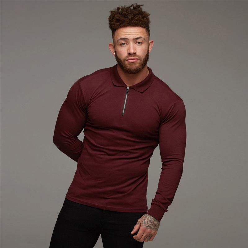Men's European-American Muscle Polo: Long-Sleeve Fitness Shirt for Autumn/Winter
