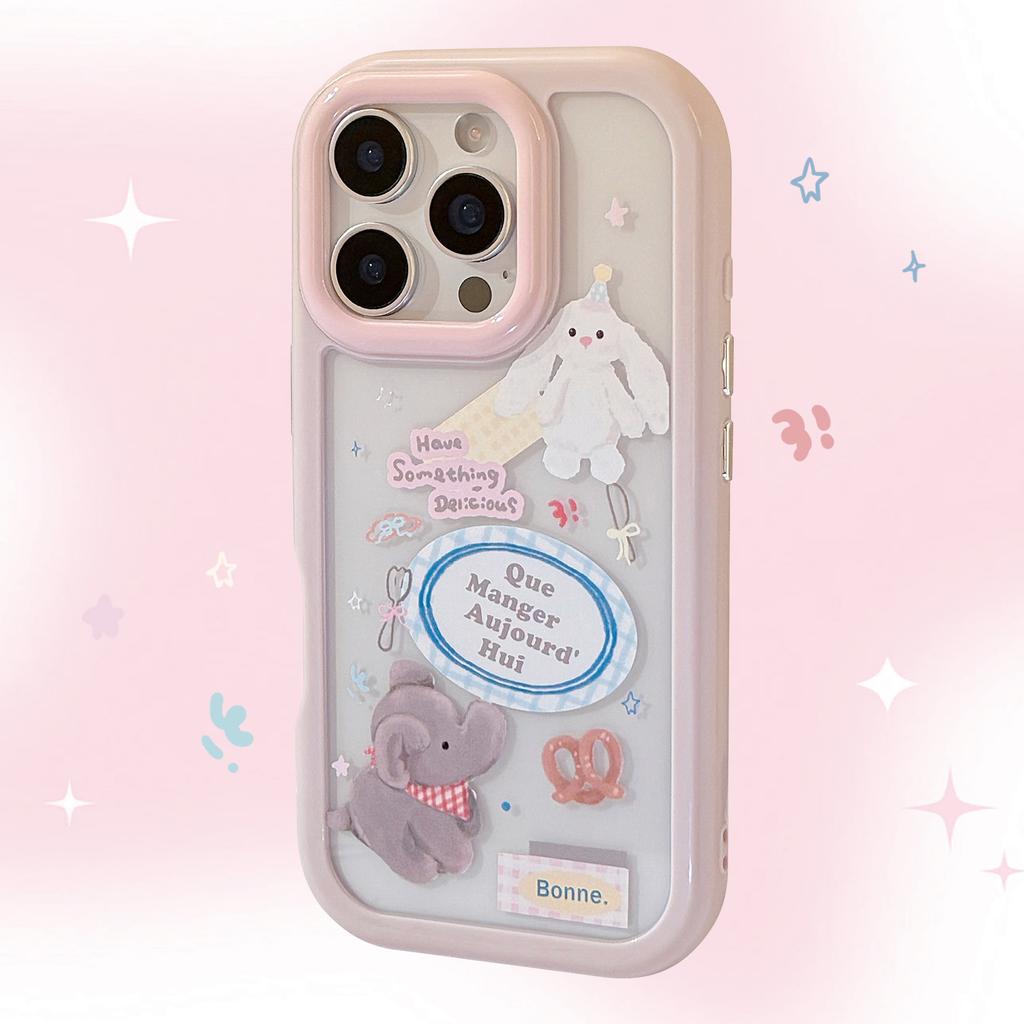 Cute Little Rabbit Elephant Suitable for IPhone16ProMax Apple 13 Mobile Phone Case 15 Transparent Anti Fall 12 Acrylic 11