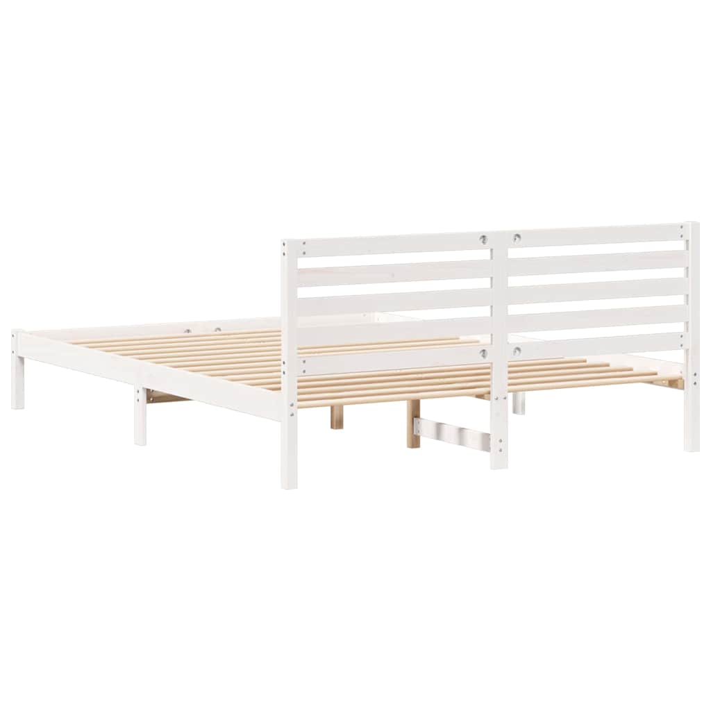 Bed Frame with Headboard White 160 x 210 cm Solid Pine Wood