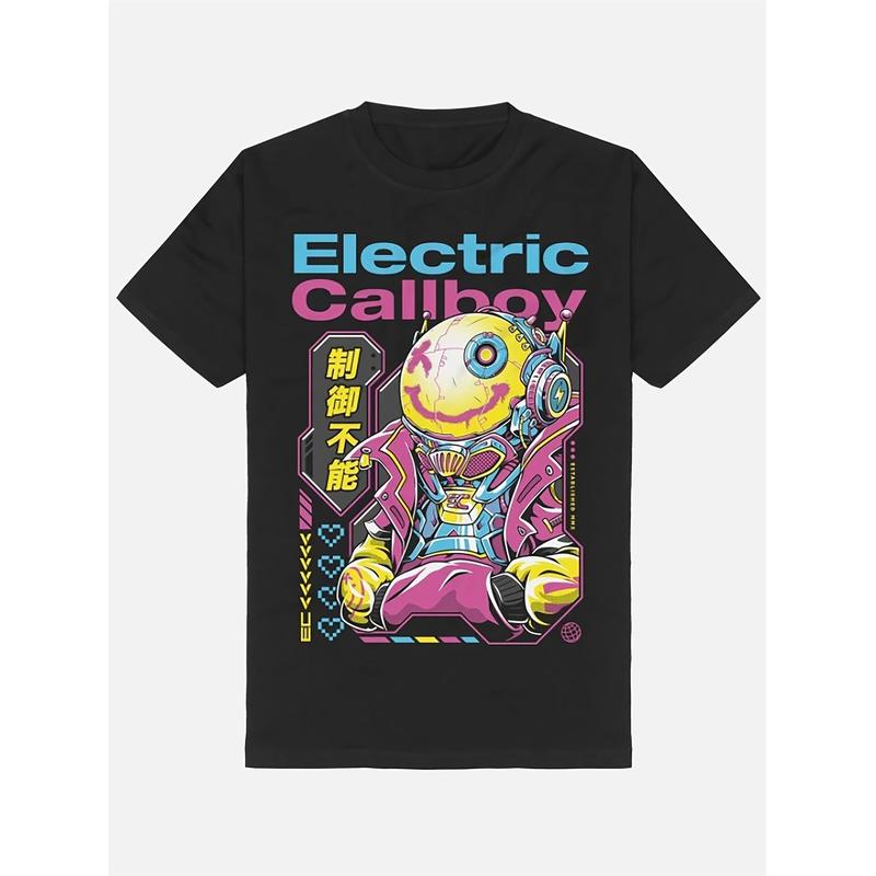 T-Shirt Uomo e Donna Callboy Elettrico - Retro Anni '80 Neon Anime Giapponese e Videogiochi con Note Musicali, Morbida Traspirante Girocollo Corta