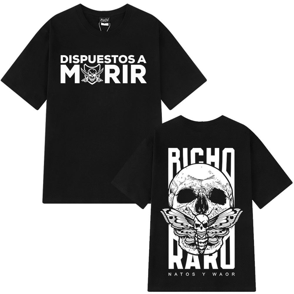 2025 Summer Rapper NATOS WAOR Bicho Raro Negra Skeleton Gothic Hiphop Men Women 100 Pure Cotton Printed Leisure Tshirt Y2k