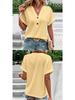 Spring/Summer 2026 Women's Casual V-Neck Button T-Shirt - Sweet Short Sleeve, Solid Color