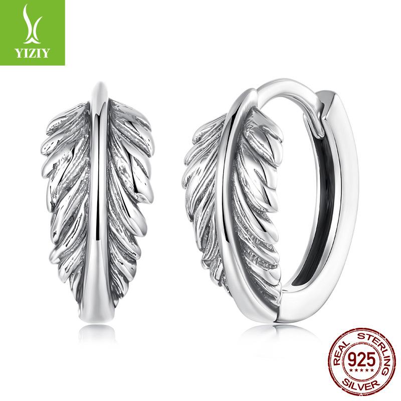 Vintage Textured Leaf Ear Buckle Feminine Charm Elegant S925 Sterling Silver Leaf Earrings Earrings