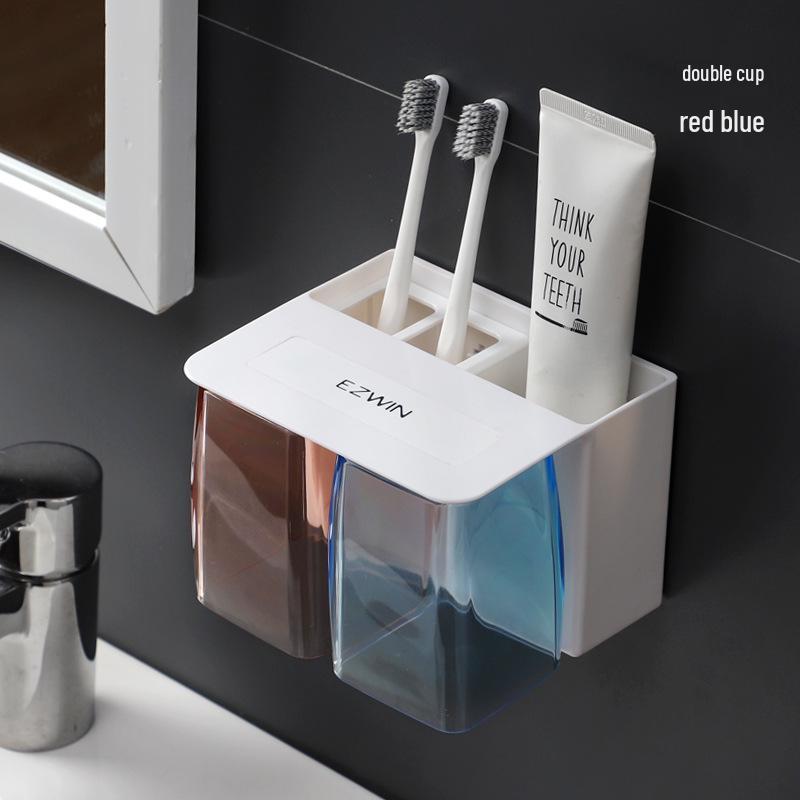 Magnetic Wall-Mounted Toothbrush and Mouthwash Cup Holder Set