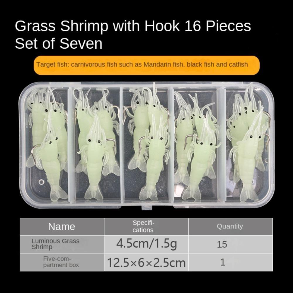 15pcs New PVC Shrimp Lures Multicolor Soft Fishing Lure with Sharp Hook Sea Worm