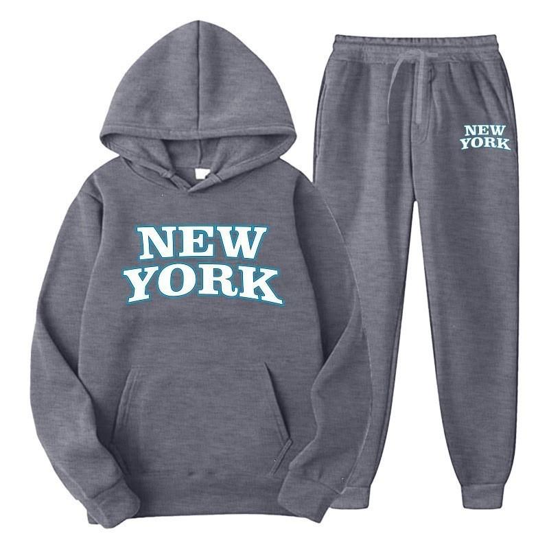 Mens Hooded Tracksuit Set Long Sleeve Sweatshirt Fleece Lined Casual Sportswear