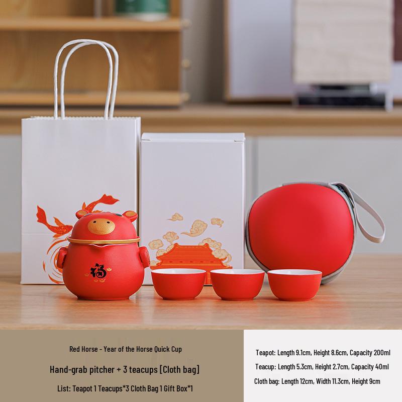Portable Travel Tea Set with Teapot, 4 Cups & Storage Bag for Camping