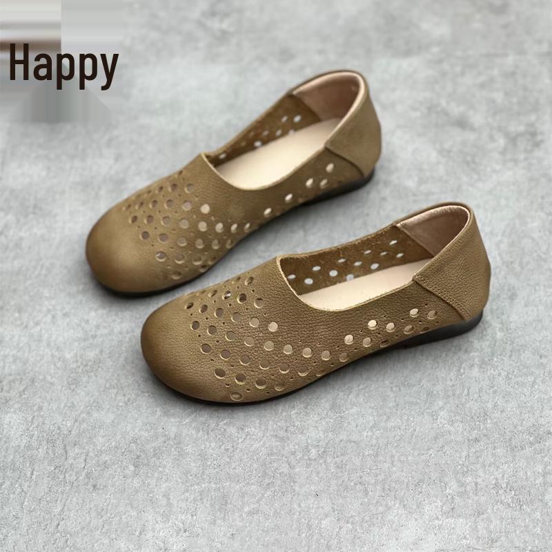 Choule 2024 Handmade Retro Leather Women's Cutout Sandals with Soft Sole