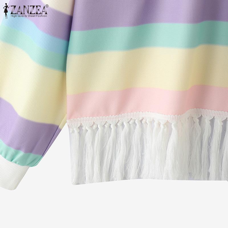 ZANZEA Women Casual Colorful Stripe Print Long Sleeve Blouse