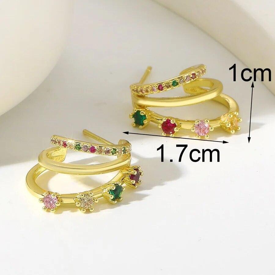 Elgeant Three Layer Tiny Stud Earrings For Women Shiny Multicolor Square Cubic Zircon Sweet Earring ExquisiteParty Jewelry