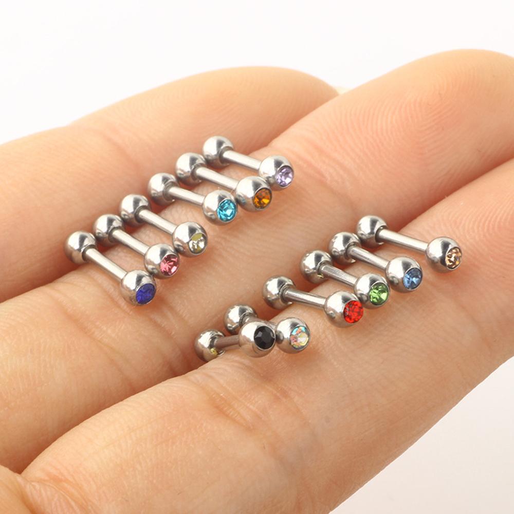 2X 6/8/10/12/14mm Barra de Aço Cartilagem da Orelha 3mm Bola de Cristal Tragus da Orelha Hélix Argola Barra Haltere Piercing Corporal