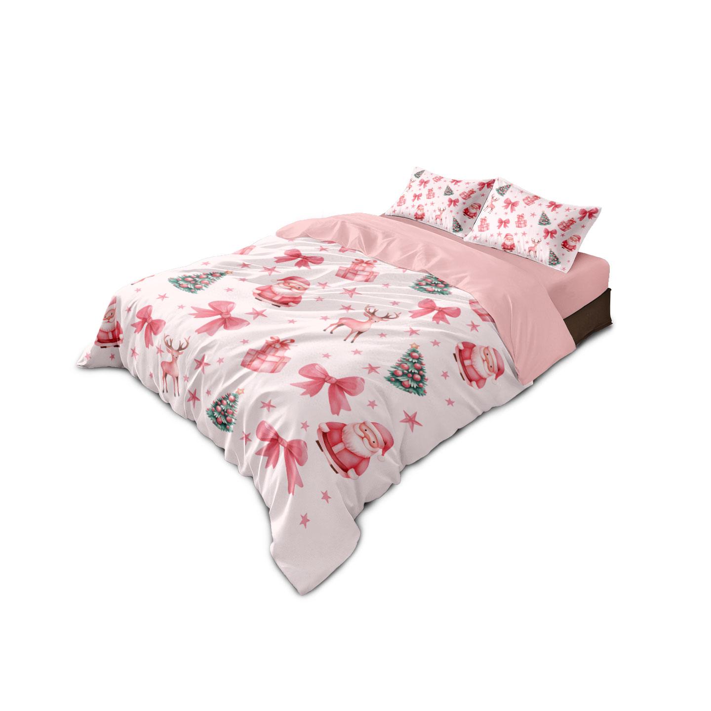 

3pcs Pink Christmas Printed Chipless Bedding Set Bedroom Dormitory 1 Duvet Cover+2 Pillowcases Multi Size Machine Washable Set EU Single(135*200cm)3pcs