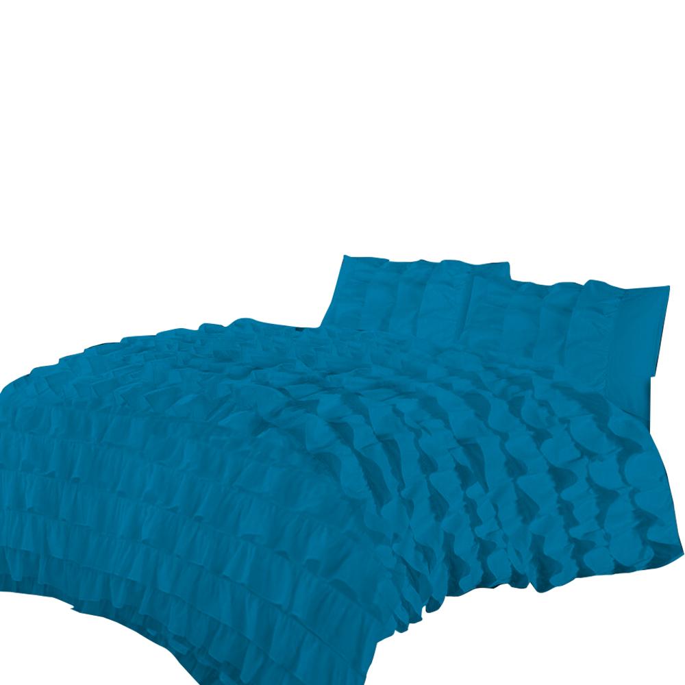 Ruffled Edge 3PC Solid 600 TC Duvet Cover Set (1 Duvet Cover & 2 Pillow Shams) 100% Egyptian Cotton - Multi Sizes & Colors