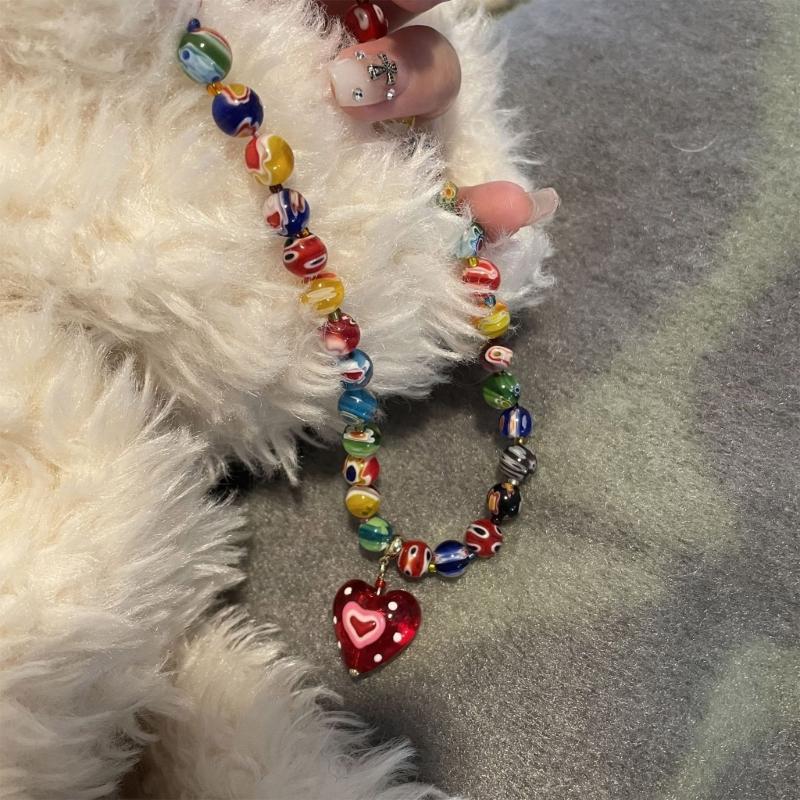 Red Love Coloured Glaze Bead Necklace Hawaii Beach Necklace Suitable for Ladies