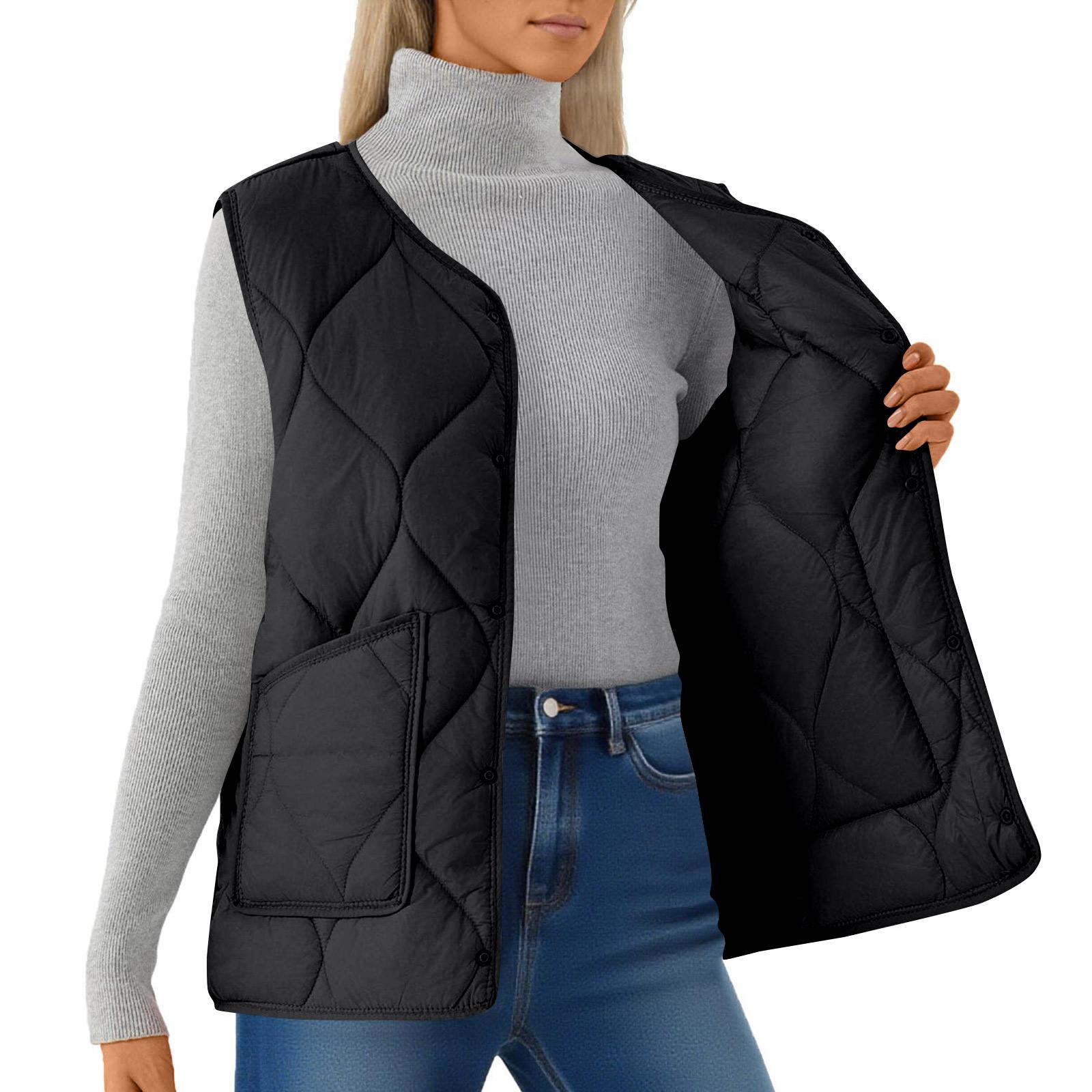 

Lightweight Quilted Vest for Women Sleeveless Button Down Warm Outerwear with Large Pockets for Casual and Travel Wear XXL чёрный