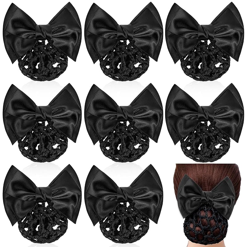 9 шт. Сеточка для волос с бантом-узлом Женская сеточка для волос Заколка Заколка-бант Зажим для волос, Нескользящие сетчатые зажимы для волос Атласный бант Вязаная сеточка для волос Профессиональная чёрный