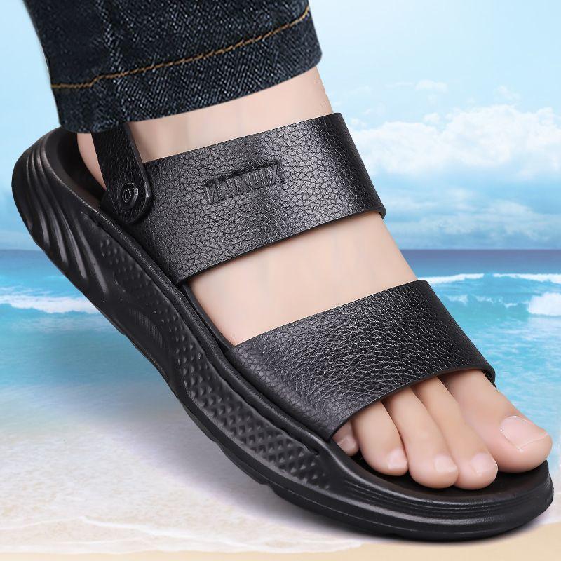 Fashion Men's Dual-purpose Driving Slippers for Men Summer New Designer Soft Sole Beach Shoes Male Fashion Casual Leather Sandals Man