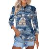 Women's Fashion Casual Button 3/4 Sleeve Vintage  Print Lapel Top
