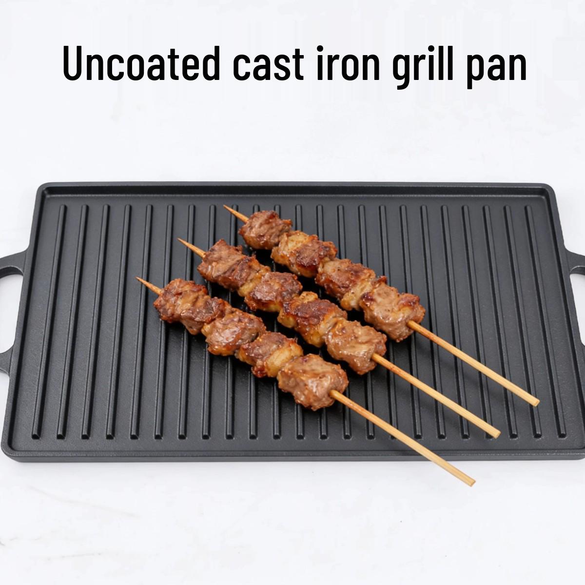 

Tors Cast Iron Double-Handled Striped Baking Pan - Rectangular, Double-Sided, for Barbecue & Household Use Barbecue Pan 202 (44cm*23.5cm*1.5cm)