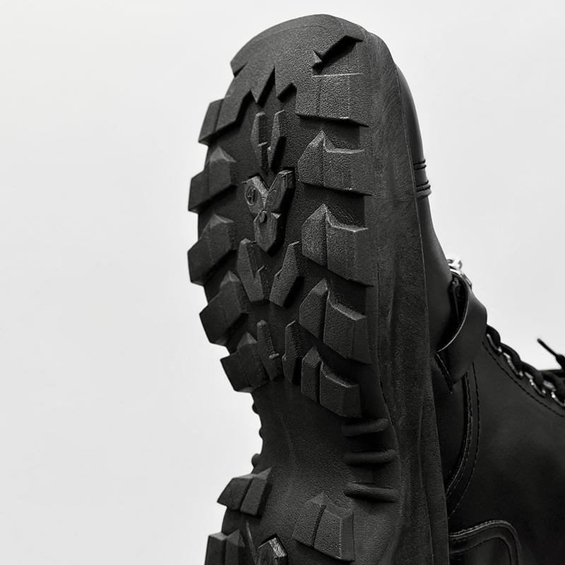 Stiefel für Herren, Alltagskleidung im Freien, höhenverstärkende Schuhe, Originaldesign, Herbst/Winter, neuer Punk-Stil, knöchelhoch, schwarzes Hombre-Leder