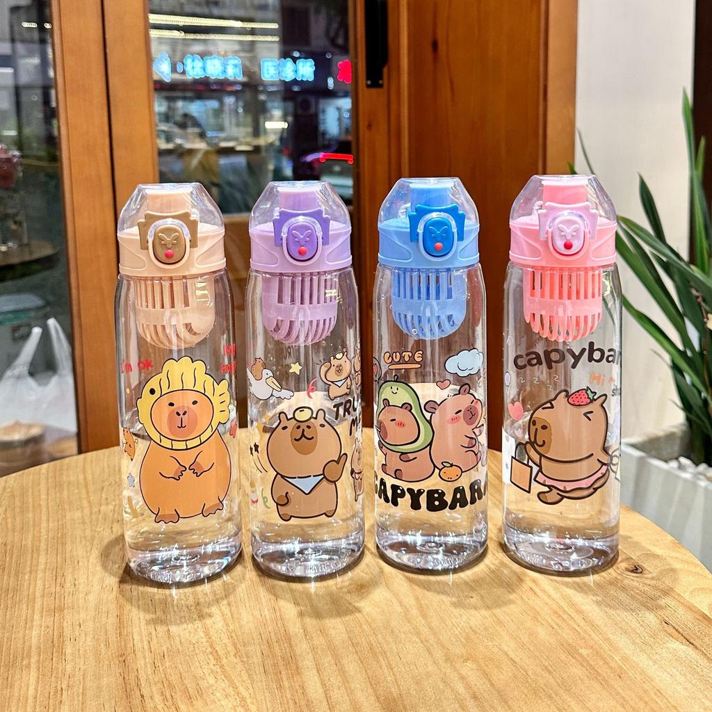 Water bottle cute children's water cup student portable plastic cup creative cartoon plastic cup water cup kapibara printing