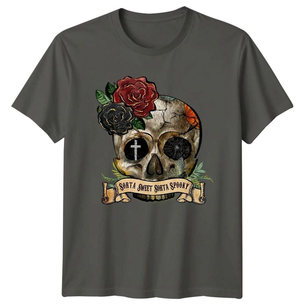 Sorta Sweet Sorta Spooky Unisexs TShirt Floral Skull Halloween Gift For Her S