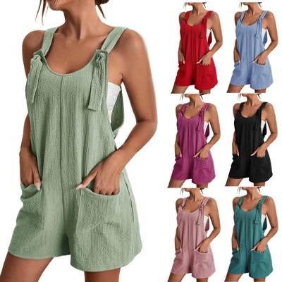Roupas casuais de verão Macacão Feminino Estilo Solto Macacão Cor Sólida Gola Quadrada Macacão Sem Mangas