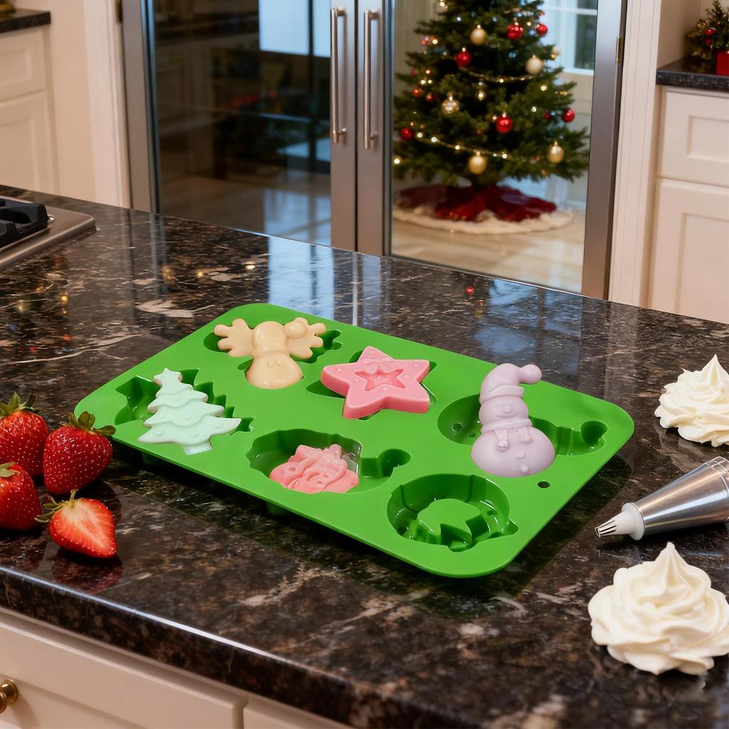 Christmas Silicone Mold Christmas Candy Molds Non Stick Christmas Silicone Cake Baking Mold Reusable Easy Release Tray