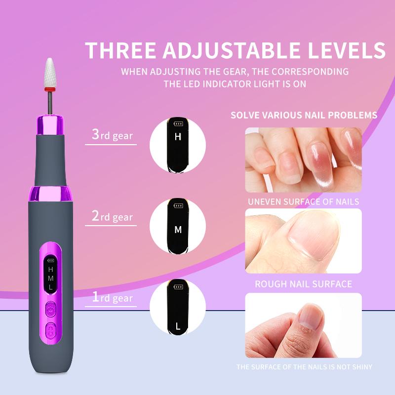 Professional Manicure Pedicure Kit Portable Nail File Cordless 35000 RPM Manicure Machine Electric Nail Drill Machine