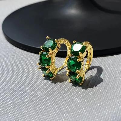 Green Cz Element Hoop Earrings For Women Zirconia Clasp Gold Color Fashion Jewelry