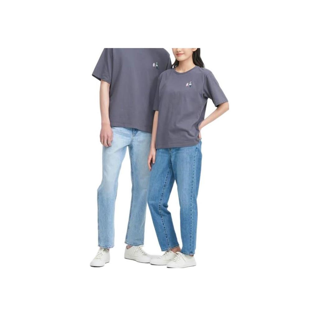 Uniqlo X Pop Mart Cartoon Anime Print Crew Neck T-Shirt Unisex Tops Dark-Gray 449367-08