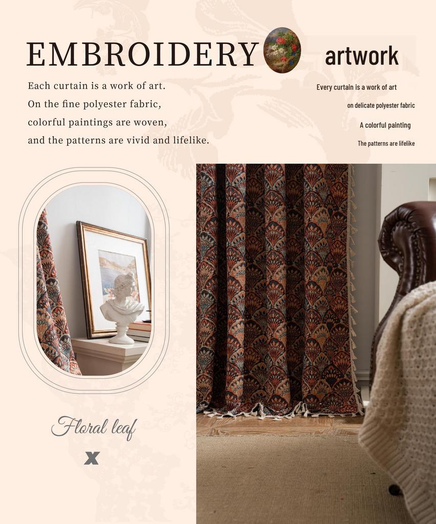 Imanqi Yun Arched Color Block Semi-Blackout Jacquard Curtains