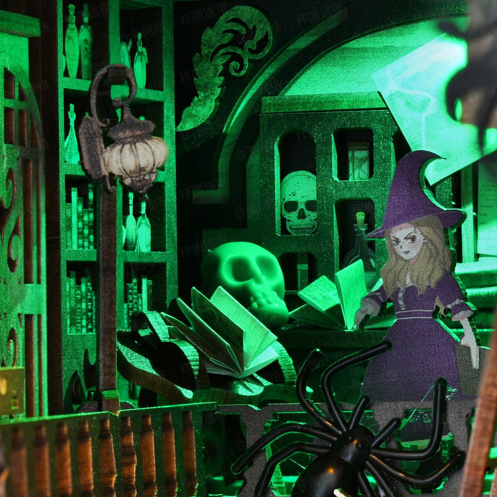 Sada Book Nook Miniatury Čaroděj DIY Dřevěné Puzzle Vložka do Knihovny Dekor Model Domku pro Panenky Knižní Zarážka Stavebnice Domácí Dekorace Dárky