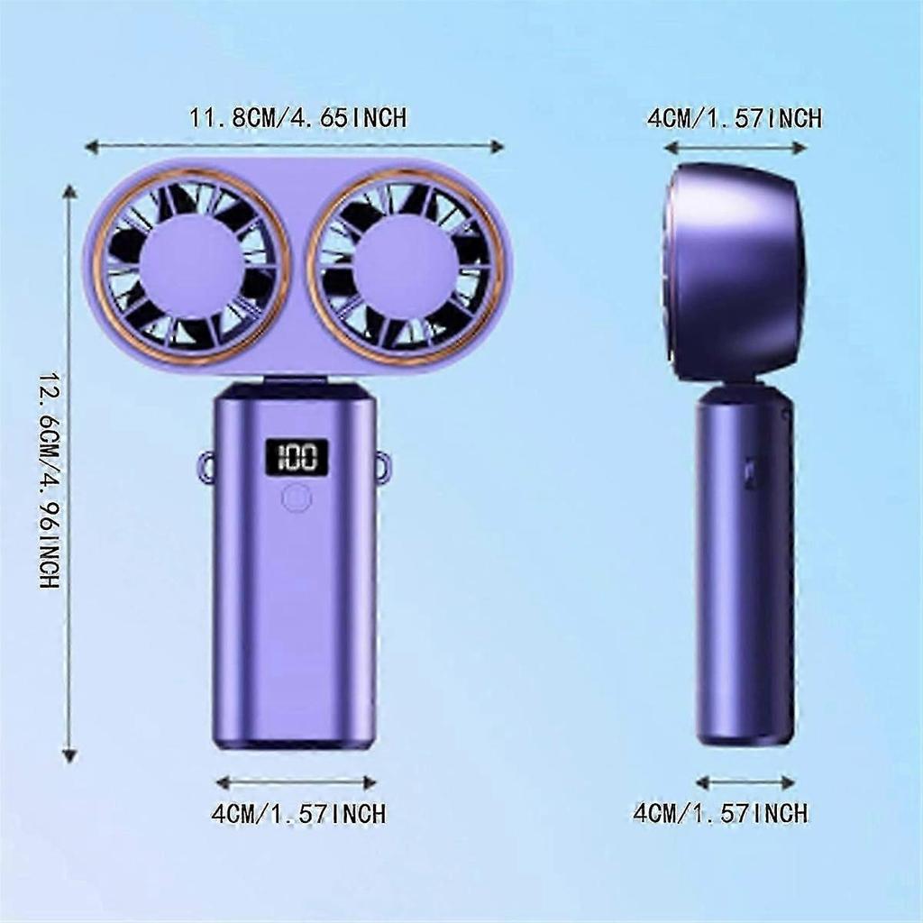 Portable Handheld Fan USB Charging Cooler Dual Fan Digital Display Rechargeable Battery Royal Blue