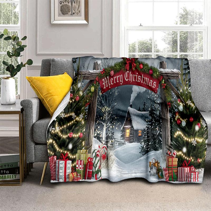 Merry Christmas Cartoon Santa Claus Christmas Tree Festival Gift Blanket,Soft Throw Blanket for Home Bedroom Bed Sofa Cover Kid