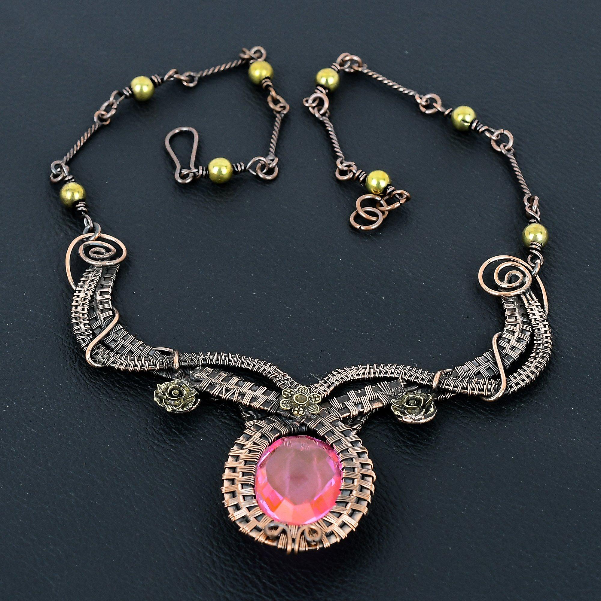 

Pink Kunzite Necklace Handmade Jewelry, 999 Copper Wire Wrapped Necklace Designer Gemstone Jewelry Adjustable Chain Necklace Gift For Mom