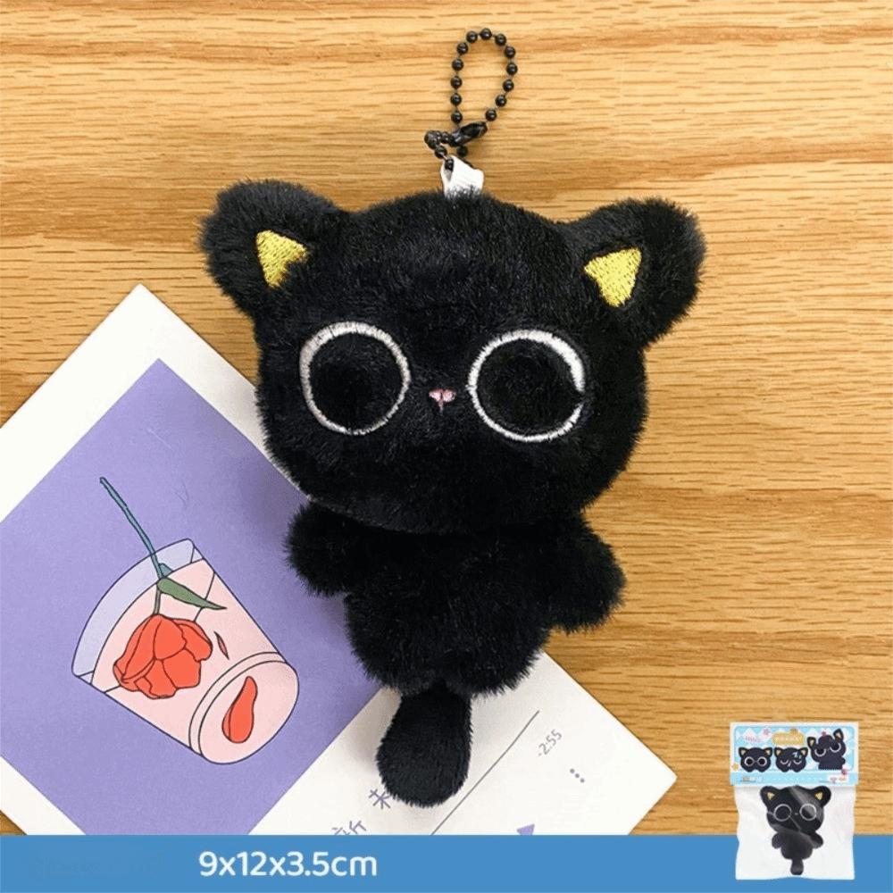 

Stripe Scarf Black Cat Plush Keychain Soft Car Key Ring New Bag Charms School Bag Decoration Style 02
