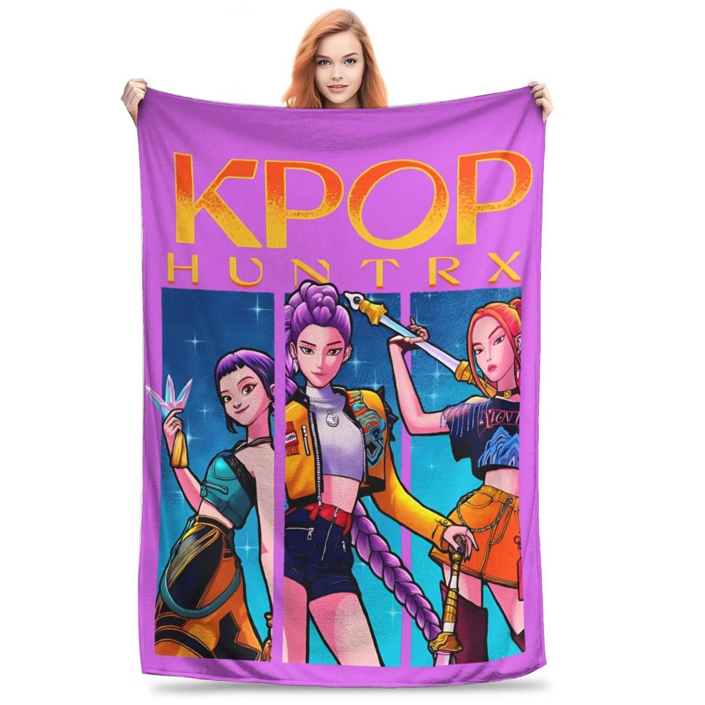 K-Pop D-emon H-unters Anime flannel blanket, soft and comfortable, suitable for home travel party gifts
